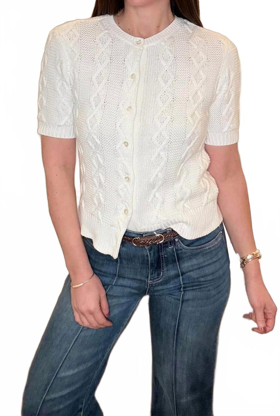 NEW DYLAN women's cable knit cardigan in white